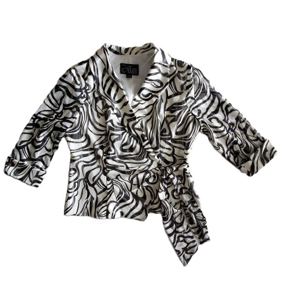 EUC Alex Evenings Shimmer Print Tie-Waist Wrap Blouse Sheer 3/4 Sleeve Sz LP - Picture 4 of 11